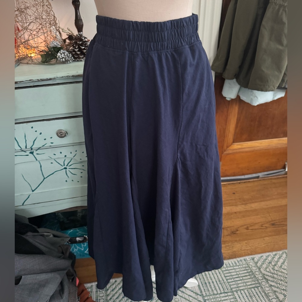 Woman Within Navy Blue Tiered Maxi Skirt 12 Cotton Blend VGUC Boho Style Flowy